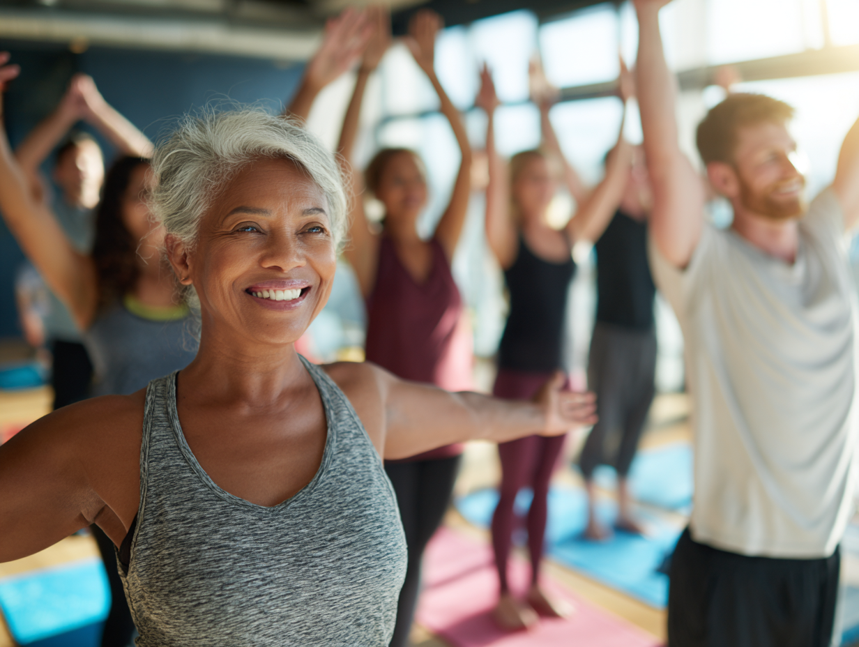 Persoane de diferite vârste antrenându-se împreună